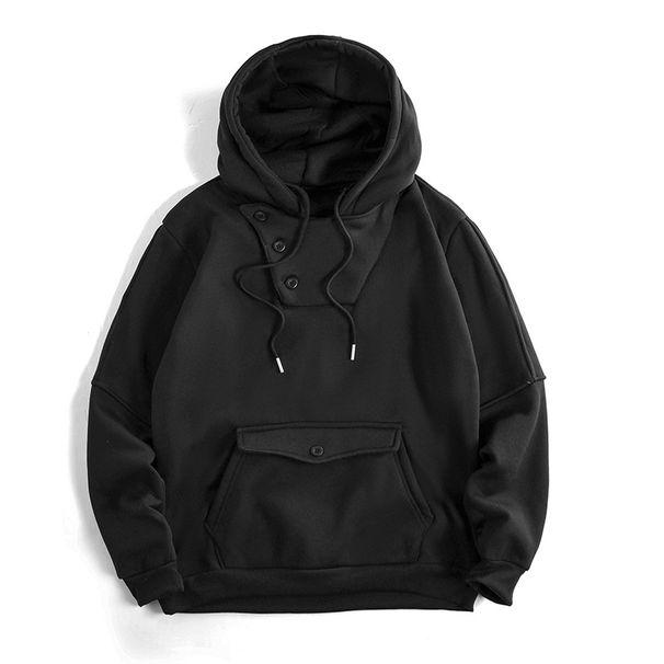 Men's Button-Up Hoodie – Oversized Fit, Kangaroo Pocket, Minimalist Solid Color, Casual Streetwear_viptrois.com