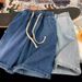 Men's Denim Shorts 5-Inch Inseam American Casual Washed Elastic Waist Straight Leg Summer Shorts_viptrois.com