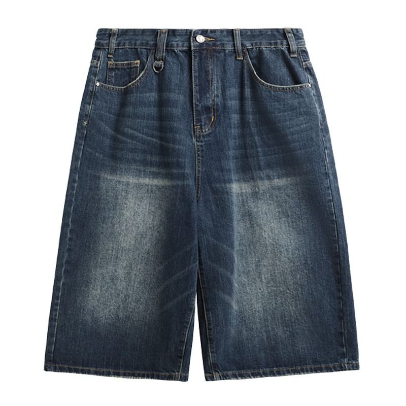 Men's Clothing Hong Kong Style Retro Distressed Men's Loose Wide Leg Denim Shorts Trendy Summer Lazy Style Nostalgic Color Vintage Seven Point_viptrois.com