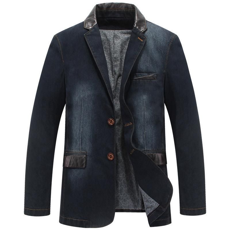 Men's Clothing Denim Suit Jackets Fashion Men's Denim Blazer Jacket – Casual Business Chic Coat In Dark Blue & Classic Blue (M-XXXXL)_viptrois.com