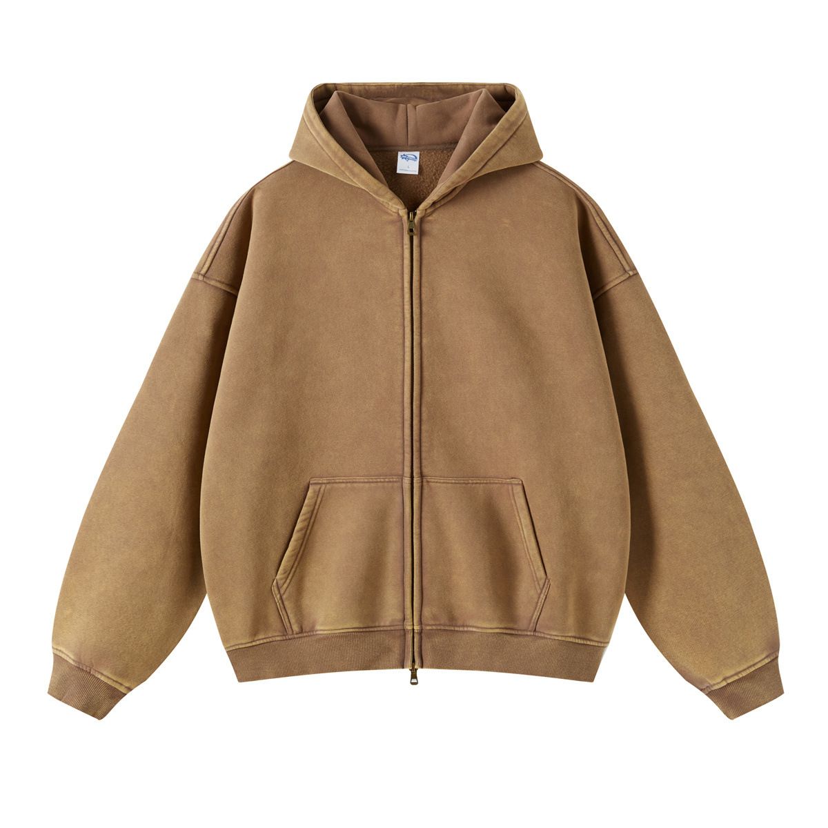 Men's Clothing Vintage Wax-Dye Fleece Hoodie – Oversized Streetwear Jacket With Dual-Zip Closure, 360g Cotton Blend, Wax-Resist Wash & Distressed_viptrois.com