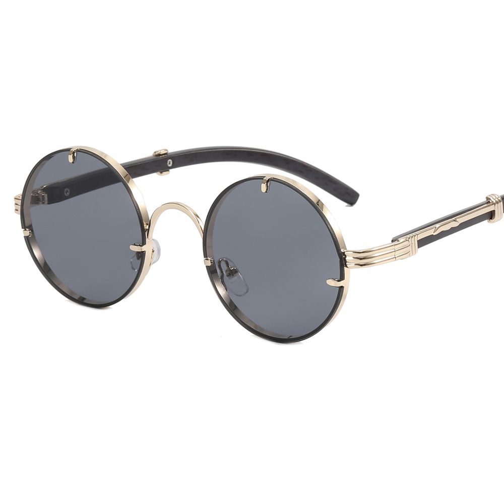 Men's Sunglasses Steam Punk Sunglasses Personality Retro Metal Round Sunglasses Wood Grain Legs Trendy Sunglasses_viptrois.com