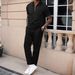 Men's Solid Color Jacquard Pocket Lapel Half Zipper Short Sleeved Trousers Two Sets_viptrois.com