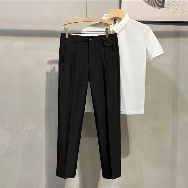 Men's Clothing Black Simple Pants Men's Summer Ice Silk Thin Straight Loose Wide Leg Boys Spring And Autumn Suit Casual Trousers_viptrois.com