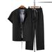 Men's Casual Short Sleeve Cardigan Collar Shirt Set Trendy Long Sleeve Clothing_viptrois.com