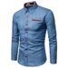 CT Spring Autumn Men's Casual Pocket Patchwork Cotton Slim Fit Long Sleeve Denim Shirt Men_viptrois.com