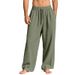 Men's Casual Cotton And Linen Pants European American Style Wrinkled Textured Drawstring Elastic Waist Straight Leg Trousers_viptrois.com