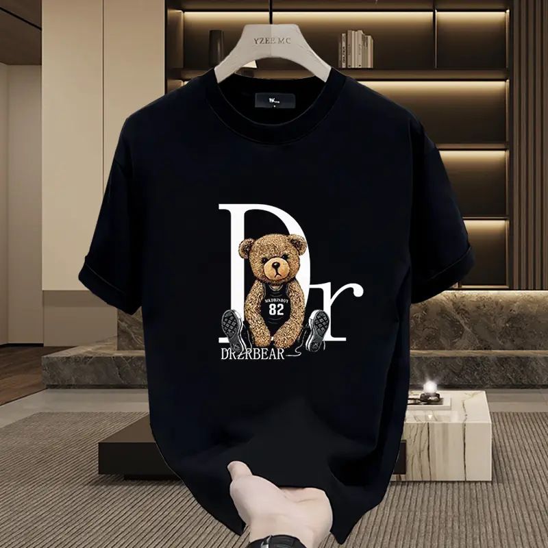 Men's Clothing New Spring And Summer Short Sleeved Bear T Shirt Men's Versatile Casual Heavyweight Brand Ins Bottoming Shirt T Shirt Top Short Sleeved_viptrois.com