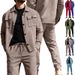 Men's Casual Sports Suede Button down Jacket And Pants Set European American Style Business Workwear for Spring Autumn Old Money Look_viptrois.com