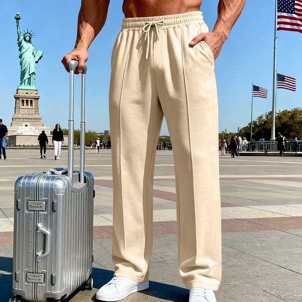 Men's Clothing Men's Casual Trousers Loose Straight Leg Solid Color Sports Pants Simple Design_viptrois.com