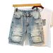 Men's Clothing Men's Retro Workwear Denim Shorts Heavyweight Washed Mid-Length Loose Straight Leg With Multiple Pockets Five Point Length_viptrois.com