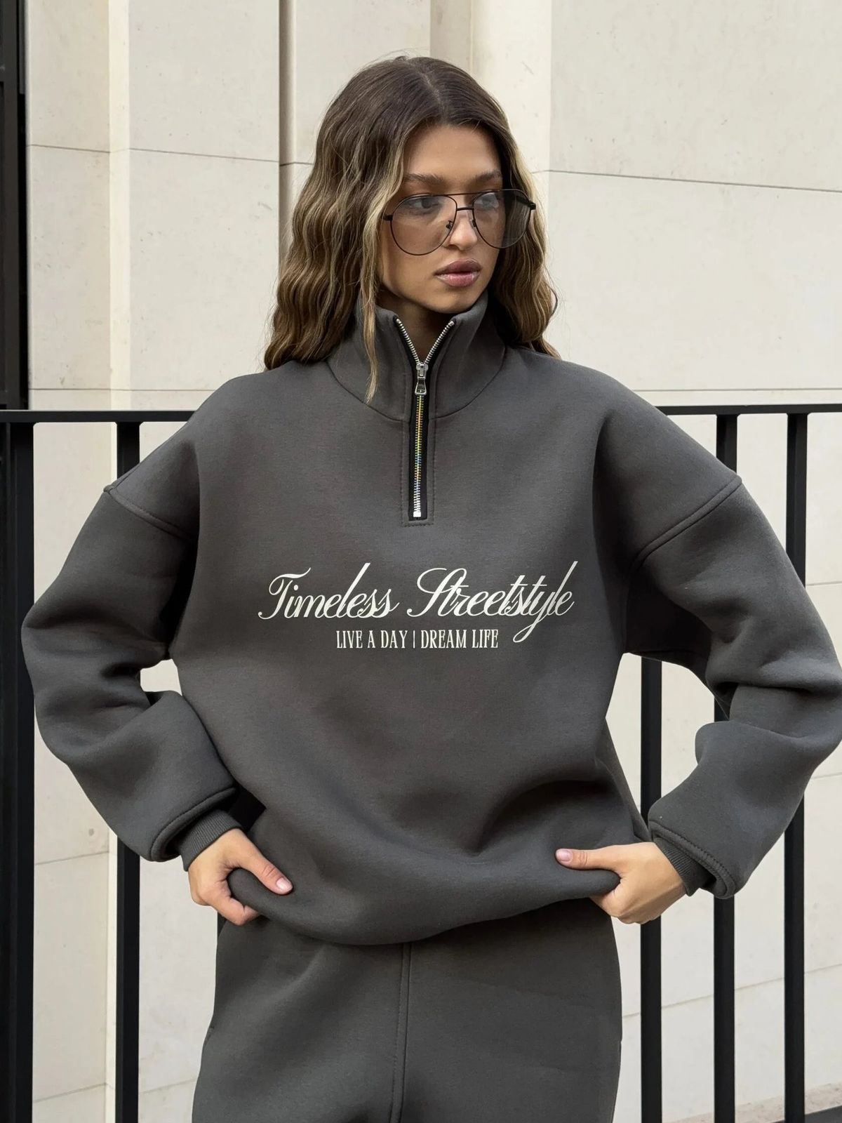 Oversized Letter Print Sweatshirt & Jogger Set - Unisex Streetwear Lounge Two-Piece, Drop Shoulder Long Sleeve Hoodie With Matching Drawstring Pants_viptrois.com