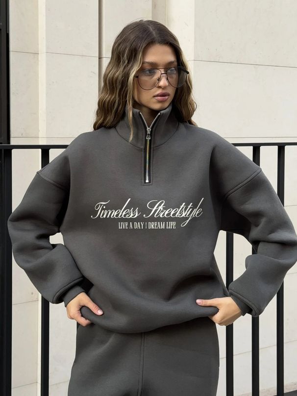 Oversized Letter Print Sweatshirt & Jogger Set - Unisex Streetwear Lounge Two-Piece, Drop Shoulder Long Sleeve Hoodie With Matching Drawstring Pants_viptrois.com