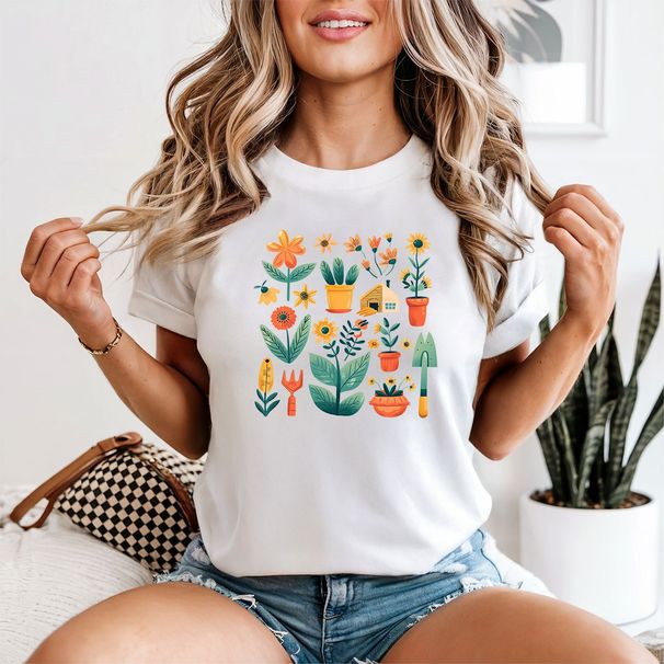 Gardening Hobbies Womens 100% Cotton T-shirt Mens Tees Top Floral Nature Garden Tools_viptrois.com