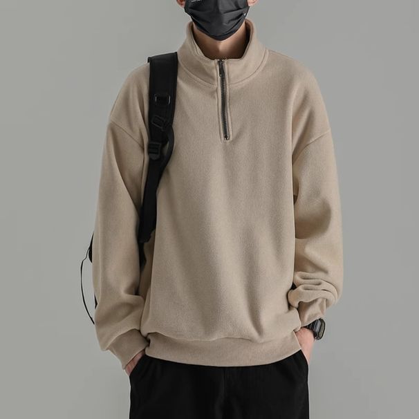 Half Zip Stand Up Collar Hoodie For Men, Spring And Autumn New Fashion Trend, Solid Color Casual Jacket Top_viptrois.com