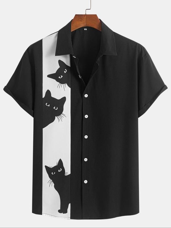Men's Printed Shirt, Regular Fit Casual Soft And Comfortable Front Button Short Sleeve Shirt Top_viptrois.com