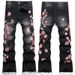 Men's Flared Jeans Street Style Heavy Embroidered Plum Blossom Non Stretch Denim New_viptrois.com