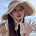 2025 Summer New French Straw Women's Breathable Lace Hollow Out Anti UV Face Small Sun Hat_viptrois.com