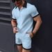 Men's Clothing Summer Men's Shirt Casual Colorblock Short Sleeved Shorts Beach Suit_viptrois.com