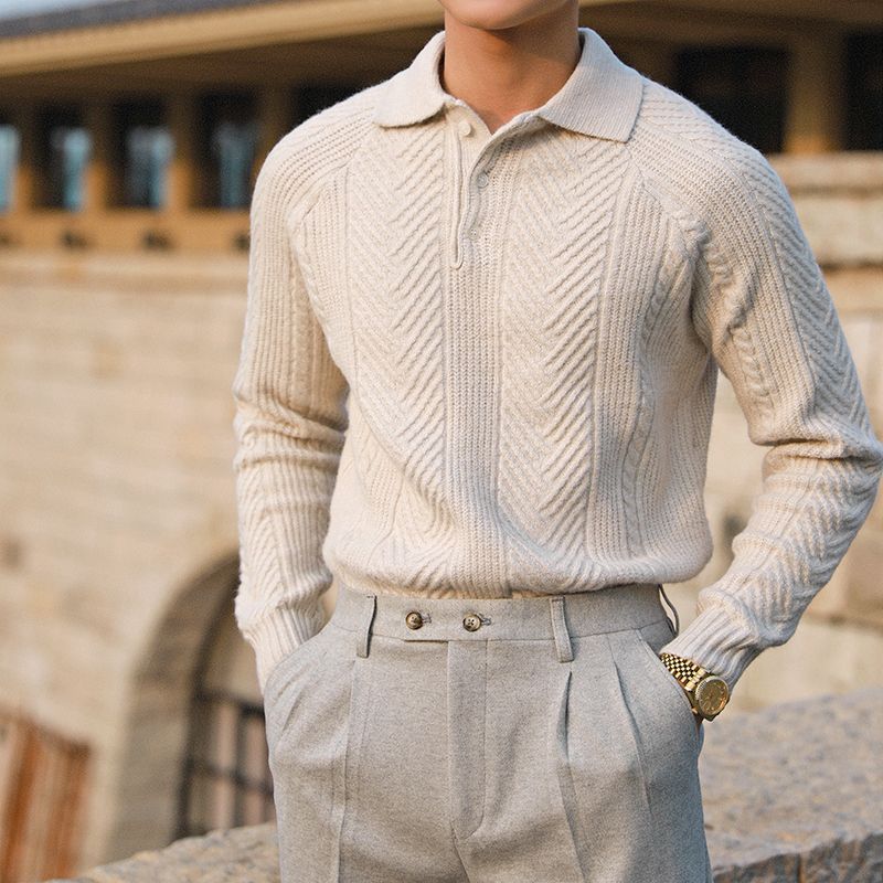 Men's Clothing Autumn And Winter Thick Warm Sweater Loose Casual Lapel Polo Shirt All Match Slim Pullover Bottoming Sweater_viptrois.com