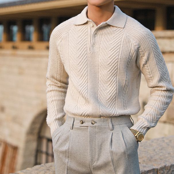 Men's Clothing Autumn And Winter Thick Warm Sweater Loose Casual Lapel Polo Shirt All Match Slim Pullover Bottoming Sweater_viptrois.com