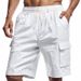 Men's Clothing American Style Multi Pocket Overalls For Men Outdoor Sports Leisure Loose Solid Color Linen Overalls Shorts_viptrois.com