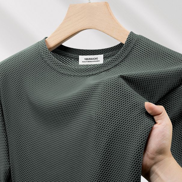 Men's Clothing Cool Breathable Mesh Short Sleeved T Shirt For Young Men In Summer Quick Drying Ice Silk Sports All Match Short Sleeved Top Clothing_viptrois.com