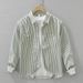 Fresh Striped Long Sleeved Shirt For Men, Fashionable And Versatile, Artistic And Casual Loose Top_viptrois.com