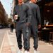 Men's Casual Workwear Set - Loose Fit Long Sleeve T-Shirt & Pants For Commuting, Outdoor & Sports (Black, White, Khaki, Burgundy, Light Gray_viptrois.com