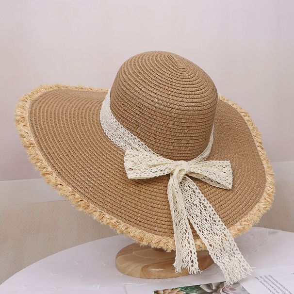 New Style All Match Summer Bow Wide Brim Straw Hat For Women Sun Protection Fashion Seaside Beach Hat_viptrois.com