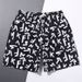 Men's Clothing Men's Quick Drying Beach Shorts Casual Everyday Trendy Loose Fit Black And White Letter Print Five Point Style_viptrois.com