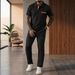 Classic Waffle Knit Men's Polo Shirt & Shorts Set - Breathable Cotton Blend Casual Lounge Wear For Daily Comfort_viptrois.com