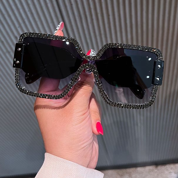 One Piece Fashionable Square Sunglasses For Women Thick Leg One Piece Personality Versatile Diamond Studded Sunglasses_viptrois.com