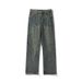 American High Street Deconstructed Distressed Straight-leg Jeans For Men, Vintage Loose-fit Trendy Washed Patchwork_viptrois.com