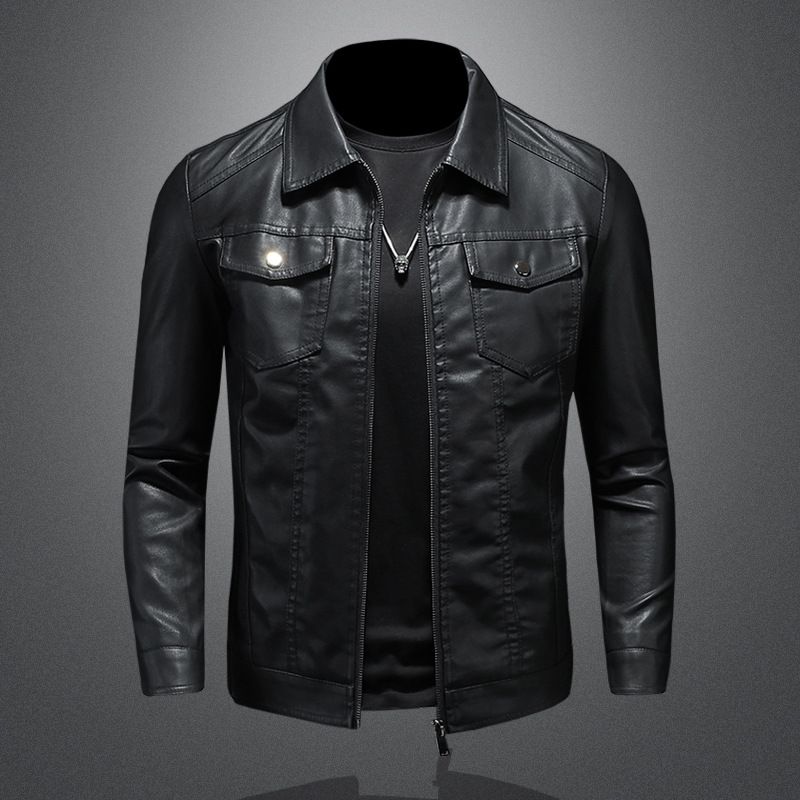 Men's Clothing Version Slim Trend Plus Velvet Thickened Motorcycle Jacket Men's Leather Jacket_viptrois.com
