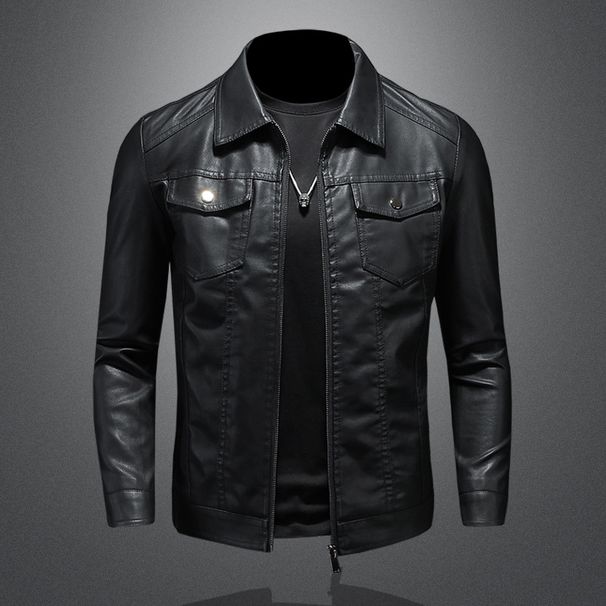 Men's Clothing Version Slim Trend Plus Velvet Thickened Motorcycle Jacket Men's Leather Jacket_viptrois.com