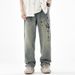 Men's Clothing Printed Jeans Men's New American High Street Retro Washed Nostalgic Loose Straight Trousers Street Fashion Trousers_viptrois.com