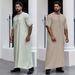 Men's Clothing Turkish Men's Robe Solid Color Loose Button Shirt Men's Robe Thobe_viptrois.com