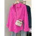 Elegant Oversized Blouse With Drop Shoulder & Single Button Closure – Soft Stretch Fabric, Flattering Fit For Women, Versatile Casual Wear_viptrois.com