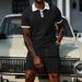 Men's Jacquard Polo & Shorts Set – Premium Breathable Polyester Summer Outfit With Contrast Collar (S-Xxxl, White/Grey/Black/Khaki/Light Blue)_viptrois.com