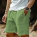 Men's Cotton Linen Solid Color Drawstring Elastic Waist Straight Leg Breathable Beach Style Shorts Fashion Everyday Clothing_viptrois.com