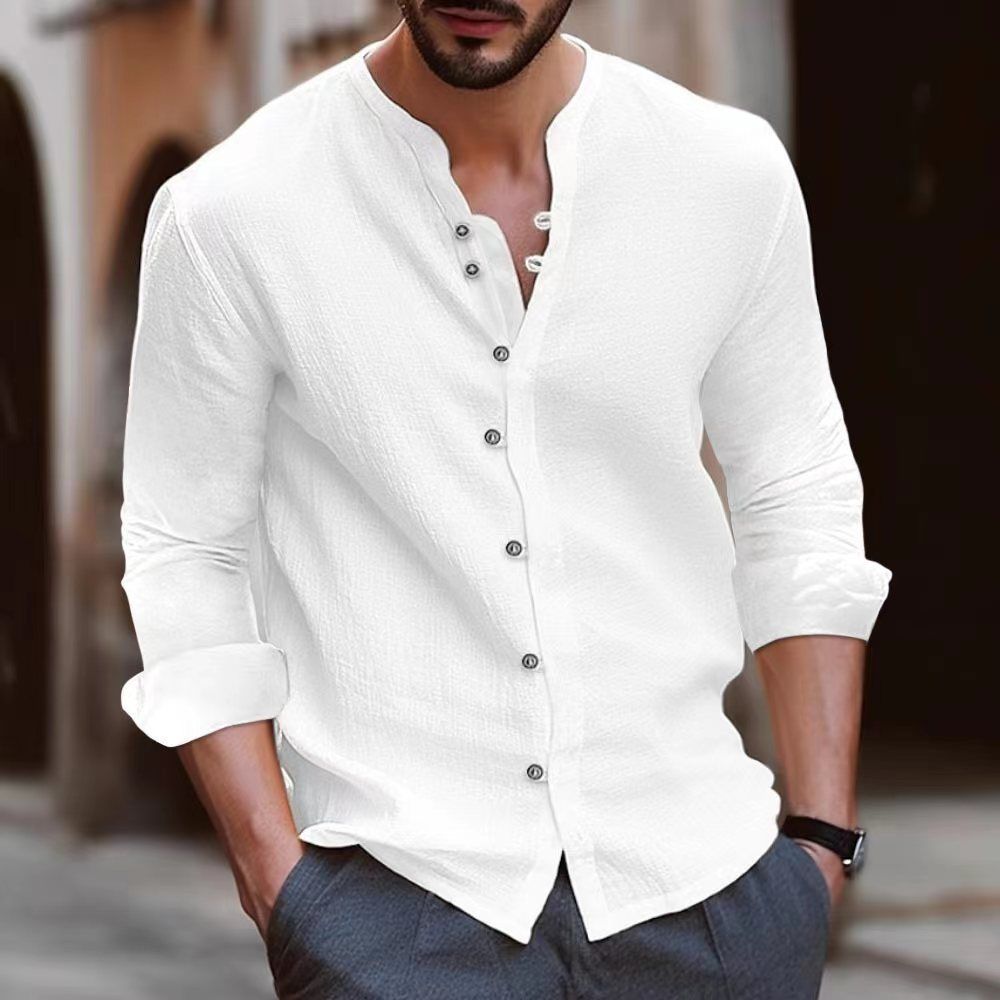 Men's Shirt New Cotton Linen Casual Loose Long Sleeved Shirt For Autumn And Winter_viptrois.com