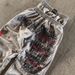 Men's Clothing Loose Retro Heavy Letter Print Casual Pants Double Waist High Street Fashion Wide Leg Pants Hip Hop Contrast Color Sweatpants_viptrois.com