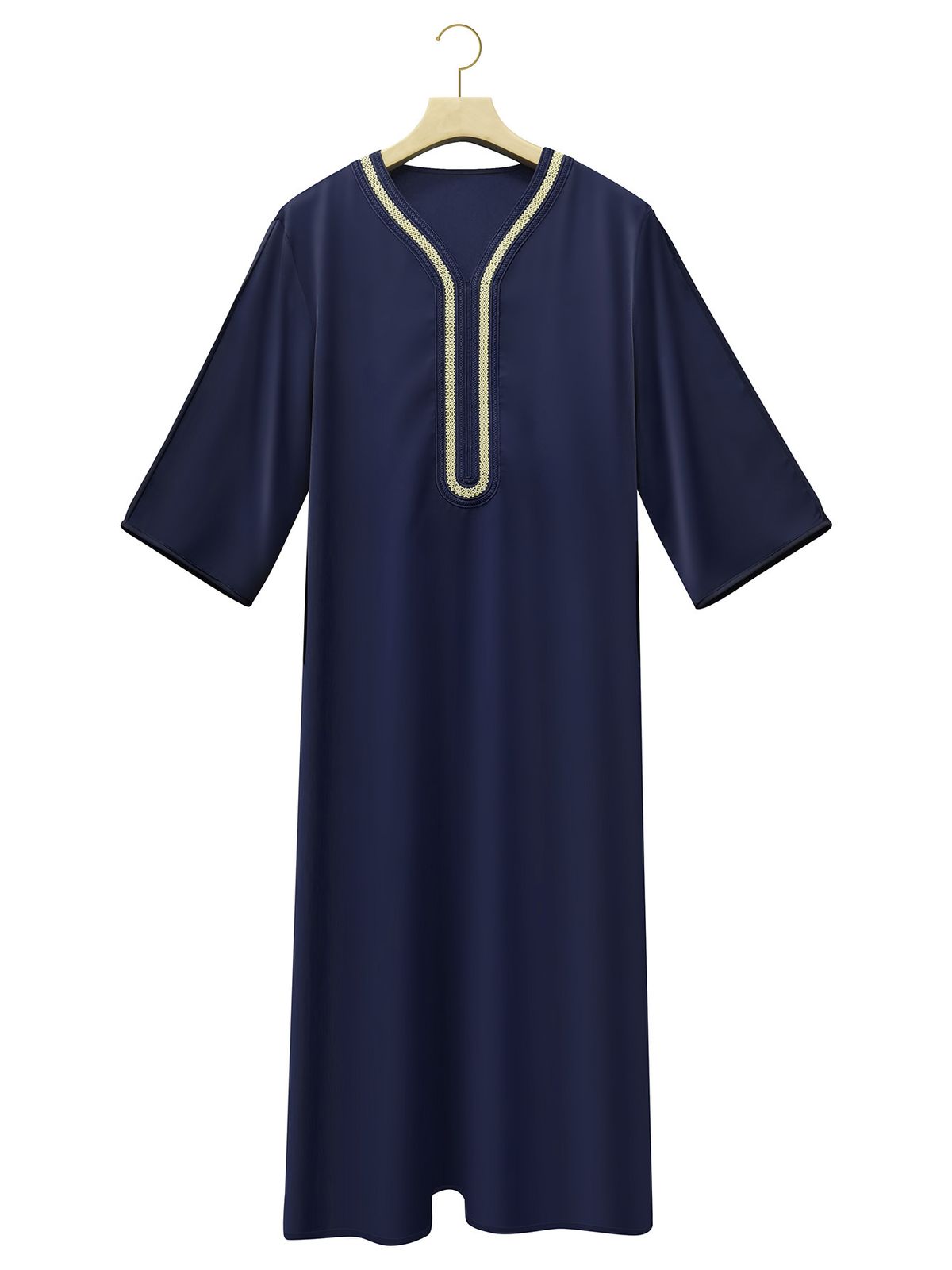 Men's Clothing Muslim Mid Sleeve Embroidery National Style Robe Side Pockets_viptrois.com