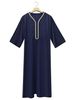 Men's Clothing Muslim Mid Sleeve Embroidery National Style Robe Side Pockets_viptrois.com