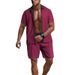 Men's Summer Casual Short-Sleeved Shirt Outdoor Beach Waffle Contrast Color American Style Short-Sleeved Suit Set_viptrois.com