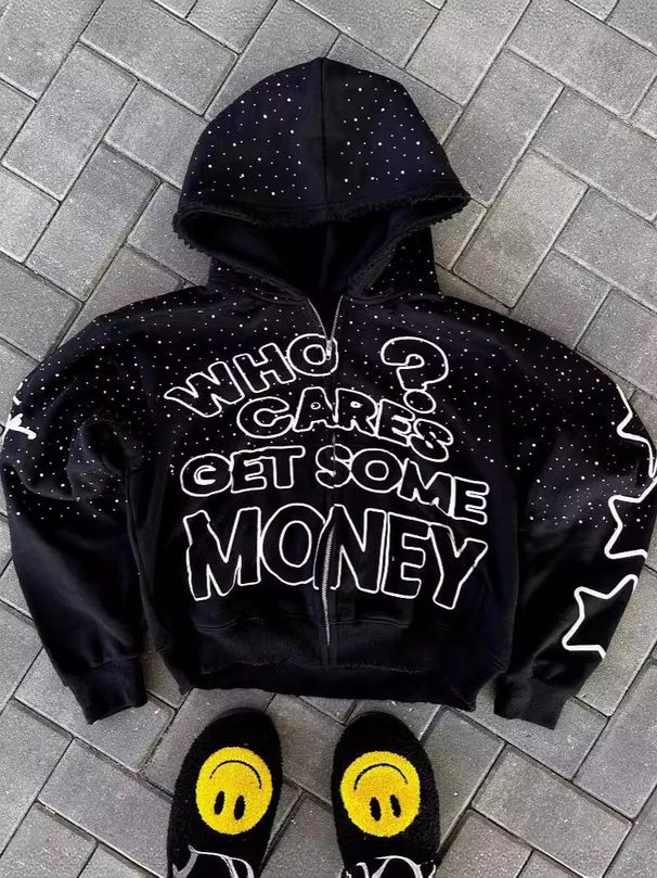 European And American High Street Dark Style 3D Digital Print Hoodie Personality High-end Loose Hip-hop Cardigan Top_viptrois.com