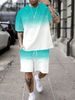 Men's Clothing Summer Fashion Classic Short Sleeved Shorts Men's Seaside Gradient Coconut Tree Print T Shirt Suit_viptrois.com