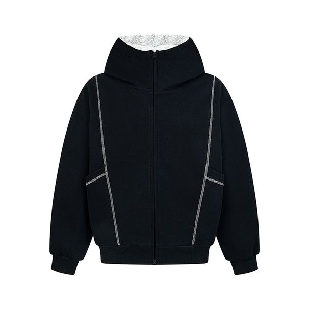 Unisex Embroidered Hoodie – Oversized Zip-Up Streetwear (Ash Grey/Black/Navy, M-3XL)_viptrois.com