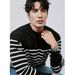 Striped Long Sleeved Knitted Sweater, Men's Slim Fit, Thin Design, Inner Layer As Base_viptrois.com